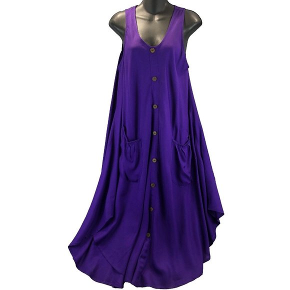 Metropolitan Women Plus Sz S Purple Mock Button Front Sleeveless Lagenlook Maxi - Picture 1 of 16